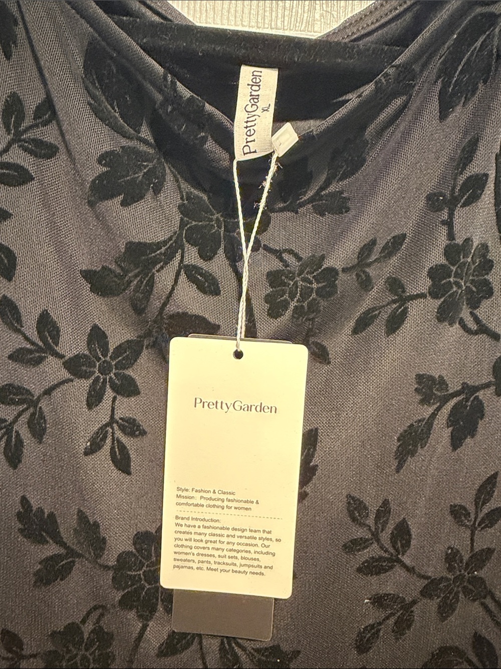Prettygarden Black Floral Velvet long sleeve dress size XL NWT - Picture 4 of 4